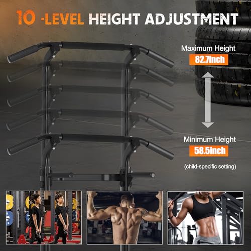 Height Adjustable Power Tower Pull Up Bar - Black, 330LB Capacity