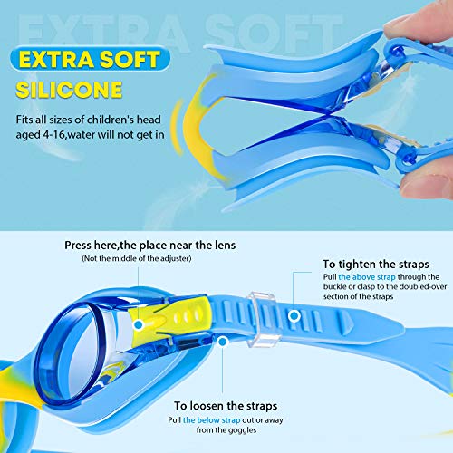 Kids Anti-Fog Swim Goggles - No Leak Comfort Fit for Ages 4-10 - Blue