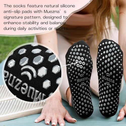 Pilates Grip Socks for Women - Non-Slip Yoga Socks, Medium - Black/Beige/Pink/Green/Purple/Grey
