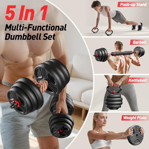 Adjustable 45LB Dumbbell Set - 5-in-1 Weight Training Equipment