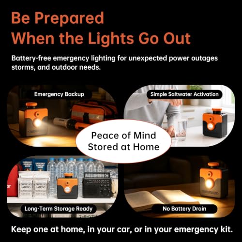 Saltwater Emergency Light with 400-Hour Battery-Free LED, No Charging Needed, Camping & Survival