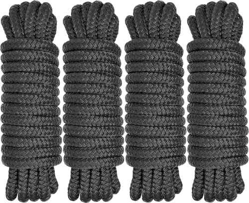 Boat Dock Lines 1/2" x 15' - Double Braided Nylon, 4 Pack