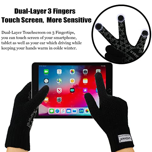 Winter Warm Touchscreen Gloves - Black, Large - Fleece Lined