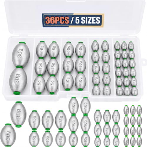 Egg Sinkers Assortment 36 Pack - 1/8oz to 1oz, 5 Sizes