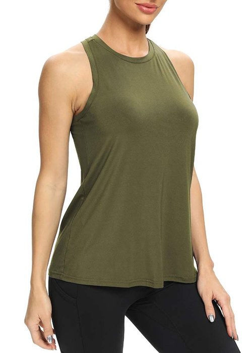 Bestisun Long Gym Exercise Athletic Tops Racerback Sports Shirts Yoga Dance Clothing Army Green XL