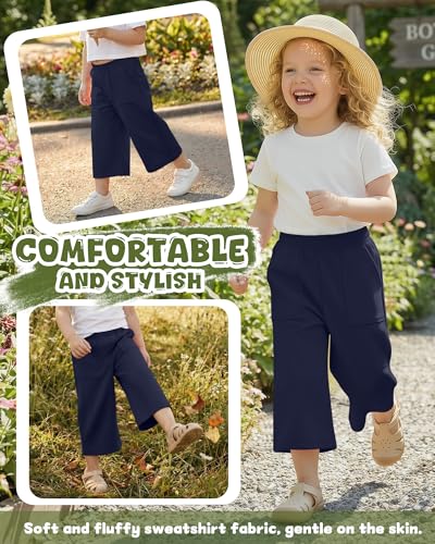 Girls' Wide Leg Capri Pants - Casual Summer Sweatpants with Pockets