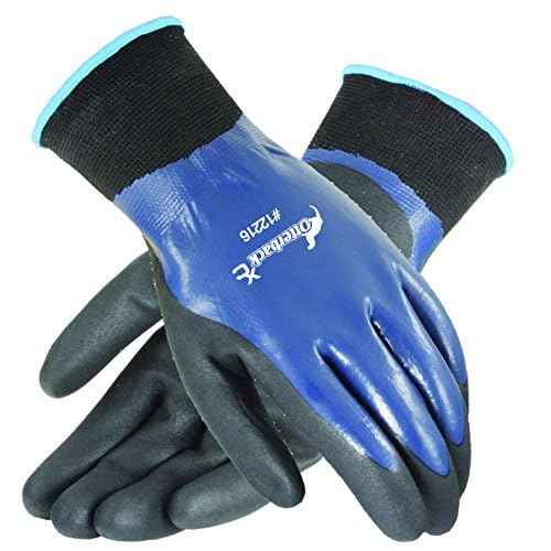 Galeton 12216-XL Otterback XC Nitrile Double Palm and Full Back Coated Knit Nylon Gloves, X-Large, Blue/Black (Pack of 12)