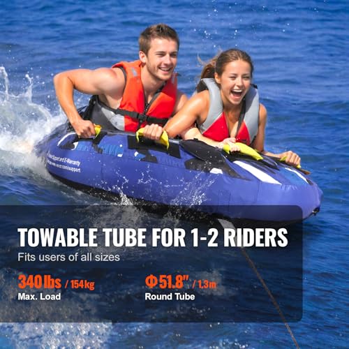 1-2 Riders Inflatable Towable Tube for Boating - Round Blue