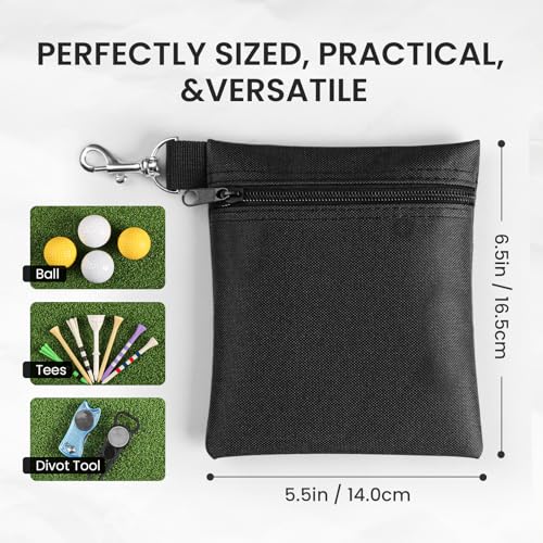 Golf Tee Pouch Bag - Durable Nylon, 6.5 x 5.5 Inch, Black - 2 Pack
