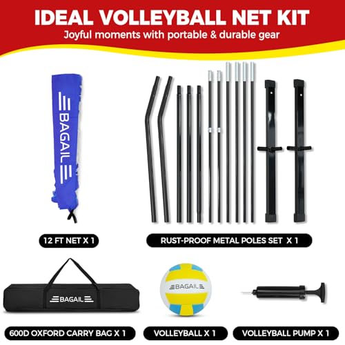 12ft Portable Volleyball Net - Adjustable Height, Freestanding, Blue