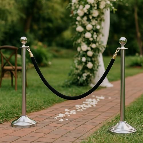 Okllen 4 Pack Black Velvet Stanchion Ropes with Gold Hooks, 5 Ft Crowd Control Barrier for Carpet Events Movie Theaters Hotels