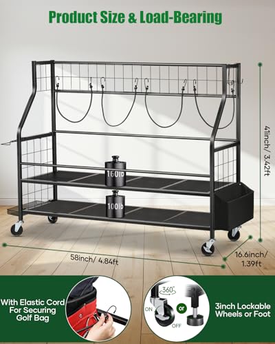 Golf Bag Organizer with Wheels - Holds 4 Bags, Black