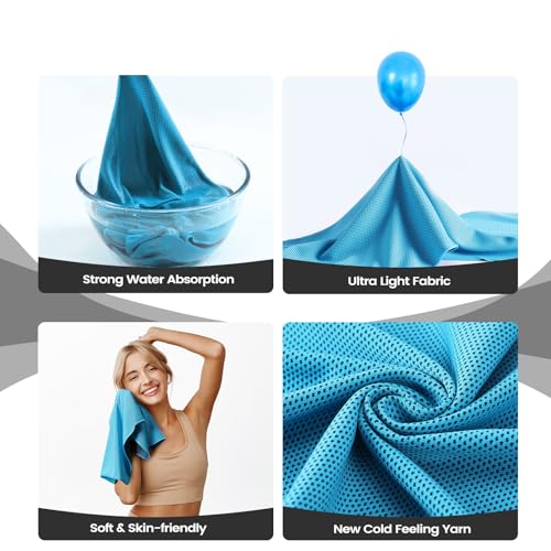 Cooling Towels 4 Pack - Breathable Quick Dry Gym Towels for Neck & Face - Rose Red/Blue/Light Blue/Dark Grey