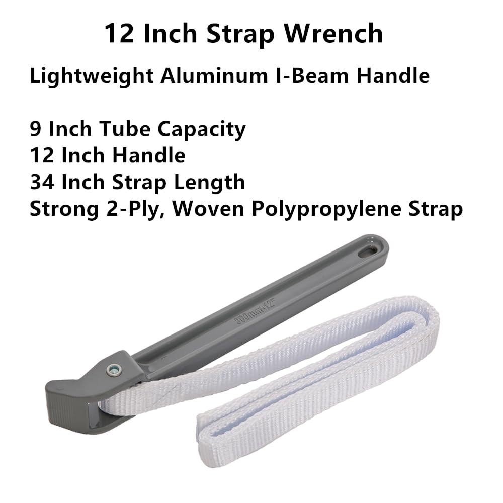 HOMEGOAL 12 Inch Handle Strap Wrench, Adjustable Anti-sliding Pipe Wrench, Oil Filter Strap Wrench, Double Layered Thickened Nylon Strap (Grey)