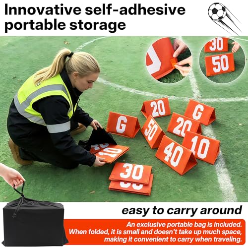 Football Yard Markers Set - 11 High Visibility Weighted Markers with Carrying Bag - Orange