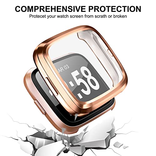 Screen Protector Case for Fitbit Versa 2 - 3 Pack, TPU All-Around Protection - Rose Gold/Rose Pink/Silver