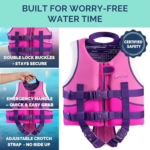 Limmys Kids Neoprene Swim Vest Berry Pink Large - Adjustable Child Water Safety Aid