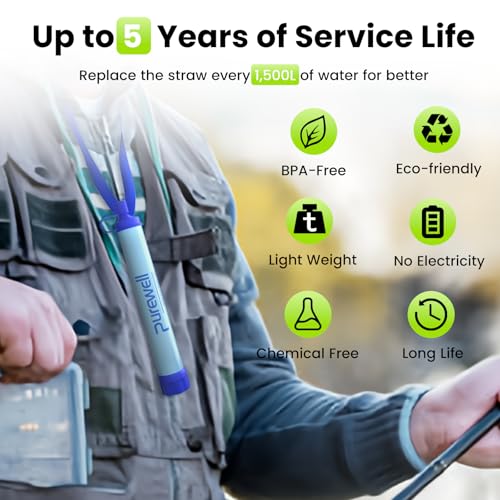 Purewell 4-Pack Water Filter Straws for Camping Hiking Survival Emergency Gear