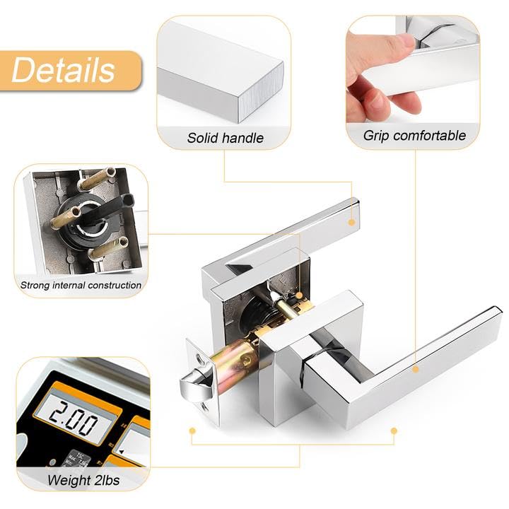 Probrico 5 Pack Hall & Closet Passage Door Levers Non-Locking Polished Chrome Handleset Keyless Feature Modern Square Door Handles Interior Heavy Duty Hardware