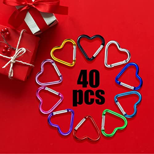 Ferraycle 40 Pcs Aluminum Alloy Heart Carabiner Clips Spring Snap Hooks