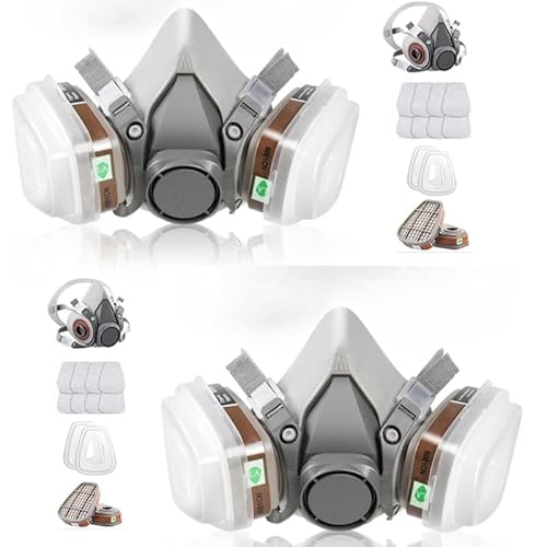 2 Set Half Facepiece Reusable Respirator with Filters, Professional GAS Respirator Face Cover Set for Painting, Dust, Organic Vapors, Chemical, Machine Polishing, Welding, Sanding, DIY, Car Spraying