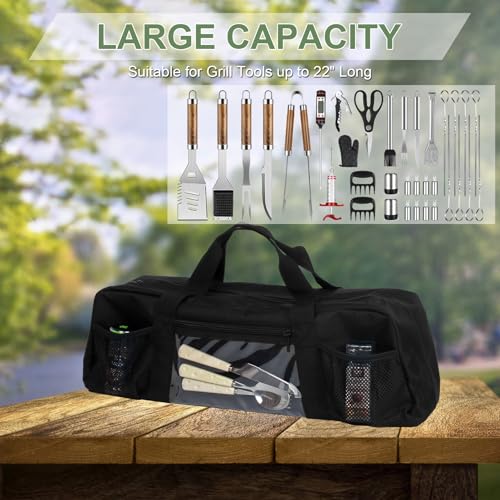 22" Upgraded Grill Tools Storage Bag, BBQ Utensil Holder with Pockets, Carry Bag for Outdoor Camping & Hiking BBQ, Gift for Men