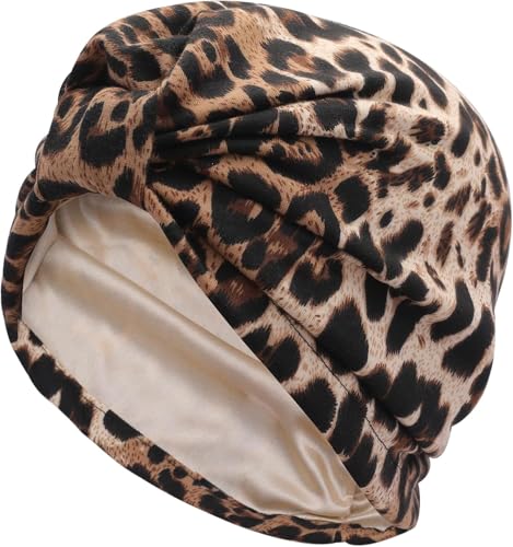 Satin Lined Chemo Turban Beanie for Women - Leopard Print