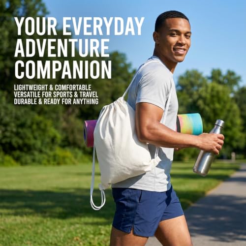 Canvas Drawstring Bags - Set of 3 Cotton Backpack for Sports