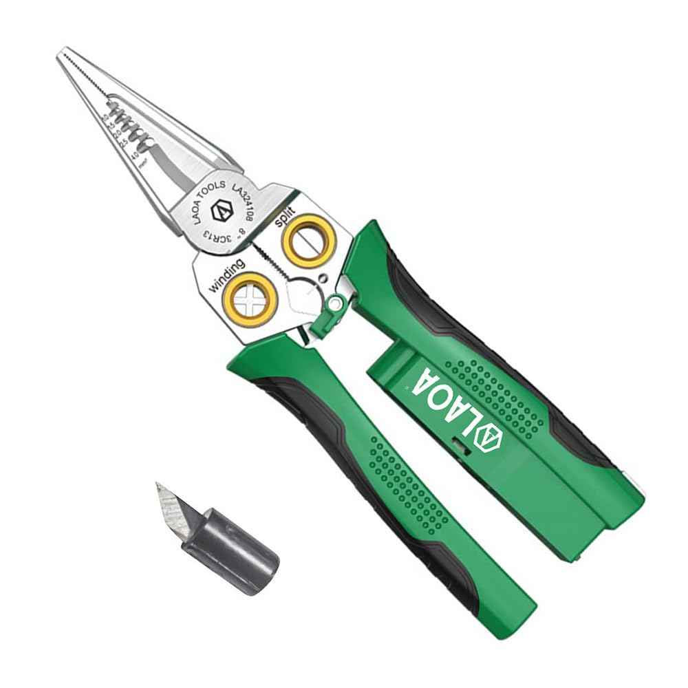 LAOA 8 in 1 Wire Stripper with Voltage Tester, Alarm & Flash Wire Crimper Stripper - Detects 12V-250V AC/DC (Non-Rectified DC) for Strip, Cut, Crimp, Split, Wrap, Slit, Pull