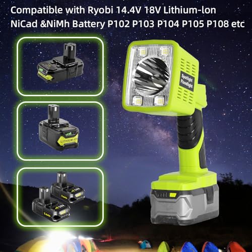 1600LM Flashlight for Ryobi ONE+ 18V Li-ion Ni-Cad Ni-Mh Battery, Portable Handheld Flashlight Project Light for Camping Workshop Garage Car Repairing, Emergency and Job Site(Battery not Included)