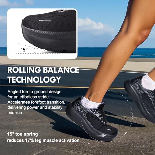 JACKSHIBO Wide Toe Box Women’s Sneakers with Arch Support, Zero Drop, Black, Size 8.5 Wide
