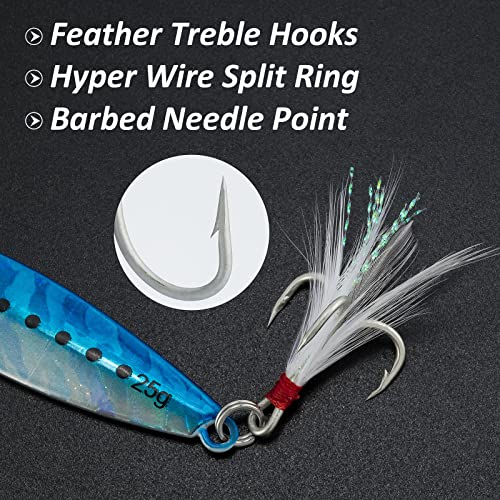 Dr.Fish Long Casting Metal Jigging Spoon Saltwater & Freshwater Lures - 0.88oz, Hook #6, Diamond Shape