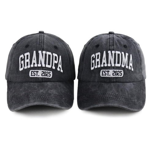 Grandpa and Grandma Est 2025 Hats for Dad Mom, New Grandparents Birthday Gifts for Baby Announcement, First Time Grandpa Grandma Baseball Cap Men Women