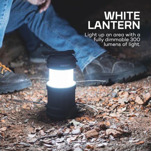 NEBO BIG Poppy Lantern, Flashlight & Power Bank | 300 Lumens, 15 Hours Run Time, Rechargeable LED Spotlight, Pop-Up Flame Emulator & Lantern Modes, Water Resistant, Includes Micro-USB Charging Cable