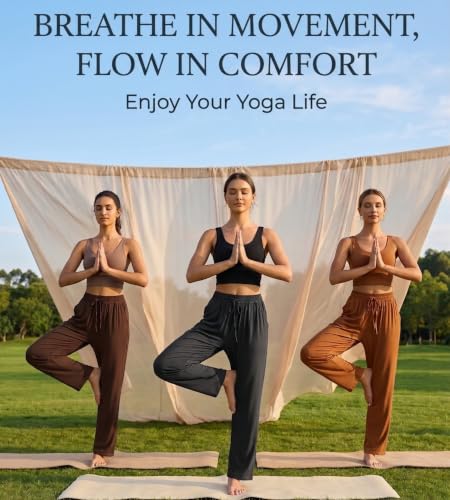 OPIBOO Women’s Yoga Sweatpants Wide Leg with Pockets, X-Large, Coffee