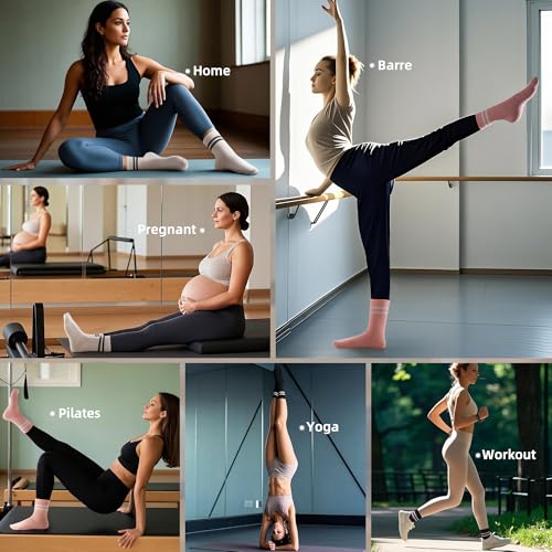 Non-Slip Pilates Yoga Socks with Grips - 5 Pairs for Women