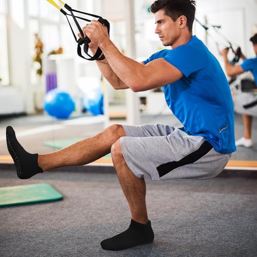 FuelMeFoot Men's Large-X-Large Non-Slip Yoga Socks 4 Pairs Black Cushioned