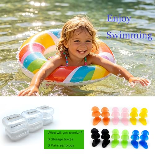 Kids Waterproof Swimming Earplugs - 6 Sets with Cases