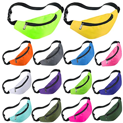14 Pcs Neon Fanny Pack Bulk Adjustable Zipper Bright Colors - Saintrygo