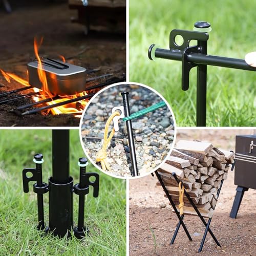 Heavy Duty Tent Stakes - 8 Inch Metal Pegs with Silicone Rings & Bag - 8 PCS - Black