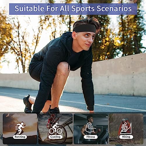 Moisture Wicking Sports Headband Set - 2 Pack Black and Blue
