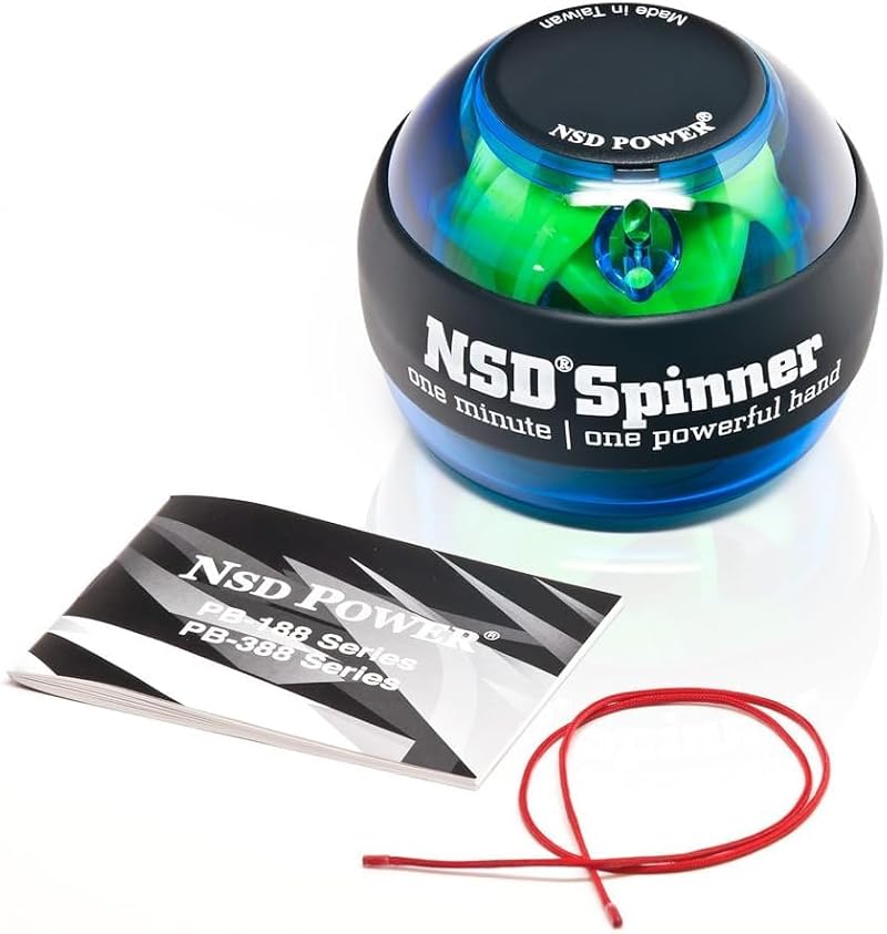 NSD Essential Crystal Spinner Gyro Ball - Blue, Hand Grip Strengthener for Forearms & Wrist, Up to 18,000 RPM