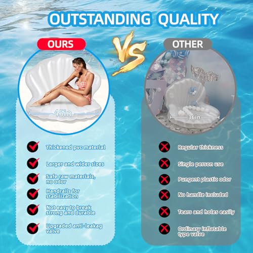Pearl White X-Large Thickened Giant Seashell Pool Float with Pearl Ball