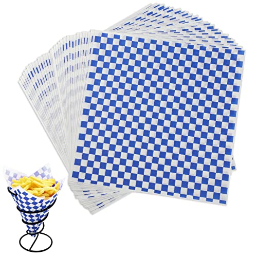 Waxed Deli Paper Sheets - 12x12 Inch, 100 Pcs, Checkered Blue