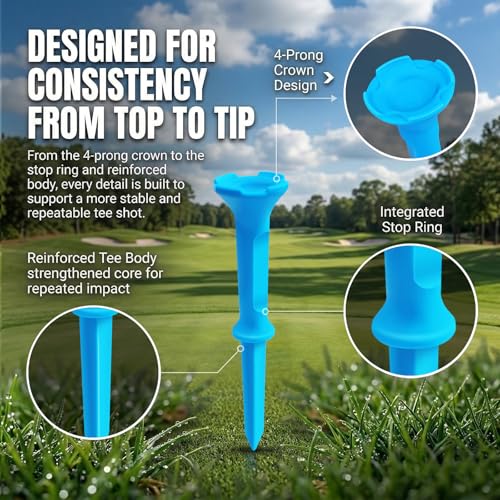 Stepped Golf Tees - 110 Count Plastic Tees, 4-Prong Top - Sky Blue