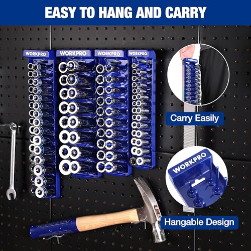 WORKPRO Socket Organizer Set, 4PC Impact Socket Holder, 1/4", 3/8", 1/2" Drive Metric Socket Trays, Impact Socket Organizer for Tool Box Drawer, Socket Storage Holds 94 Pieces (Socket not Included)