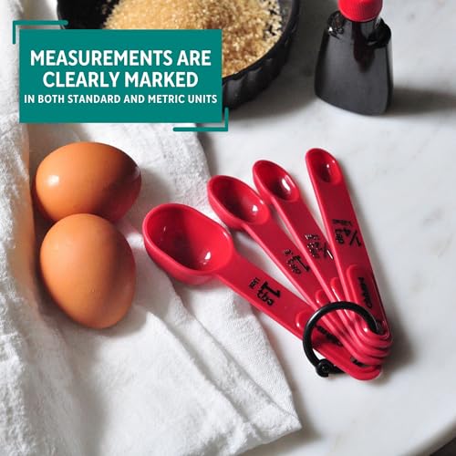 4 Piece Nested Measuring Spoons Set - Red Kitchen Tool