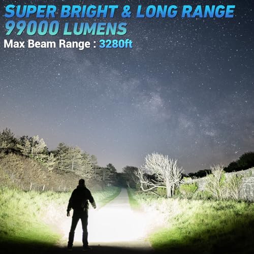 Rechargeable LED Flashlights High Lumens, 99,000 Lumens Super Bright Flashlight 7 Modes w/COB Work Light, Powerful Flash Light for Outdoor Emergency Hiking Camping