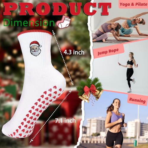 Women's Non-Slip Grip Pilates Socks - Santa Claus, Size 6-11