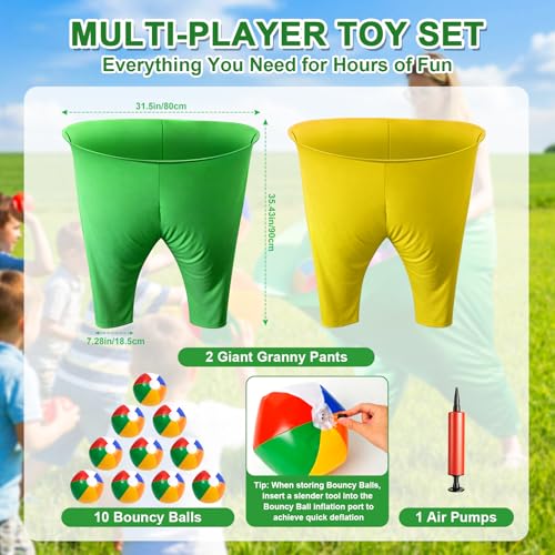 Large Yellow & Green Granny Pants Yard Game Set with Bouncy Balls & Pump for Outdoor Party